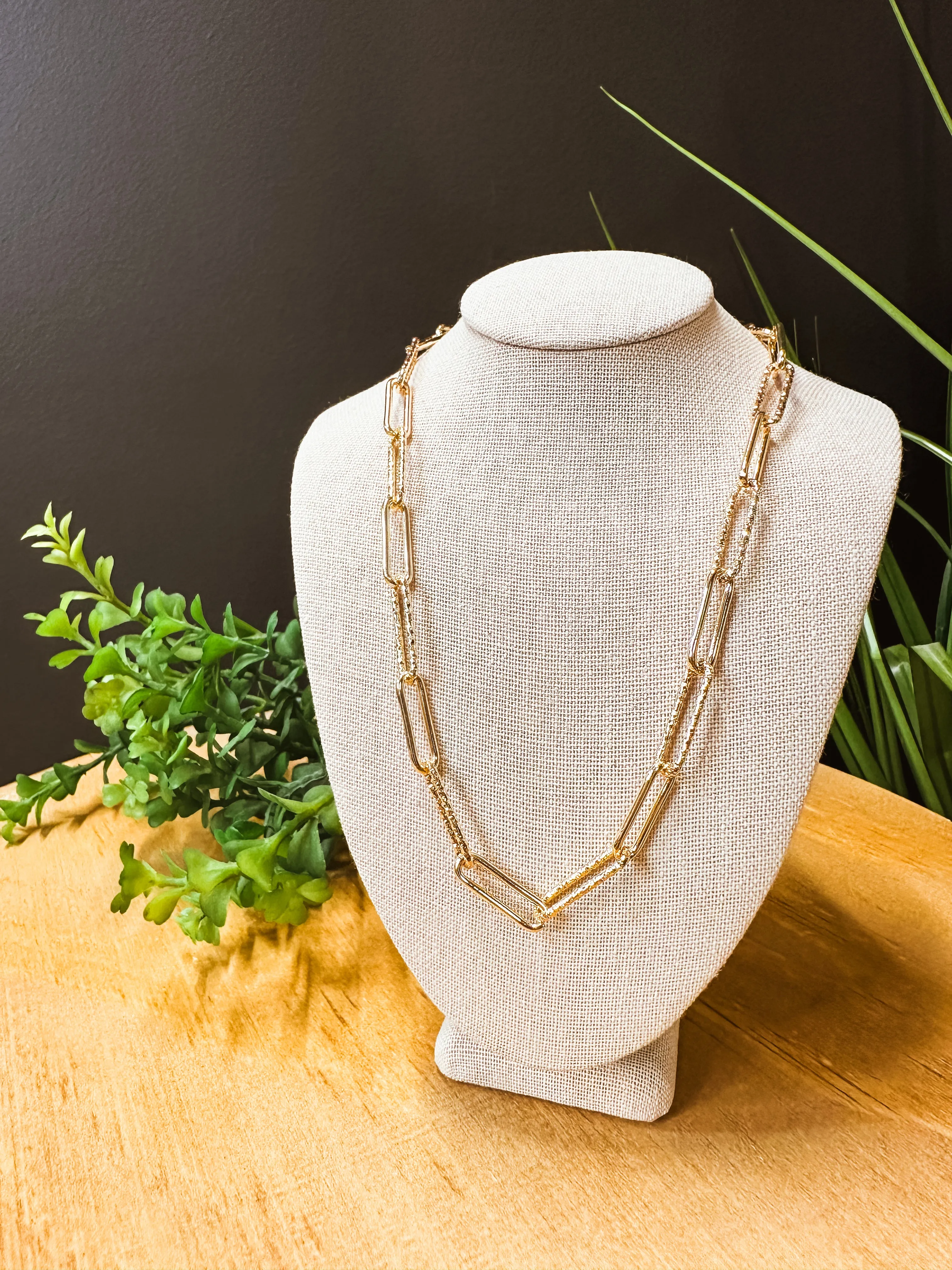 Paperclip Chain Hammered Simple Layering Necklace