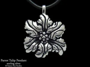 Parrot Tulip Flower Pendant Necklace Sterling Silver
