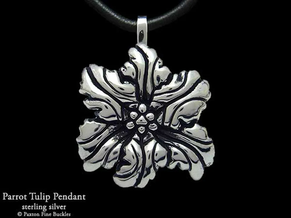 Parrot Tulip Flower Pendant Necklace Sterling Silver