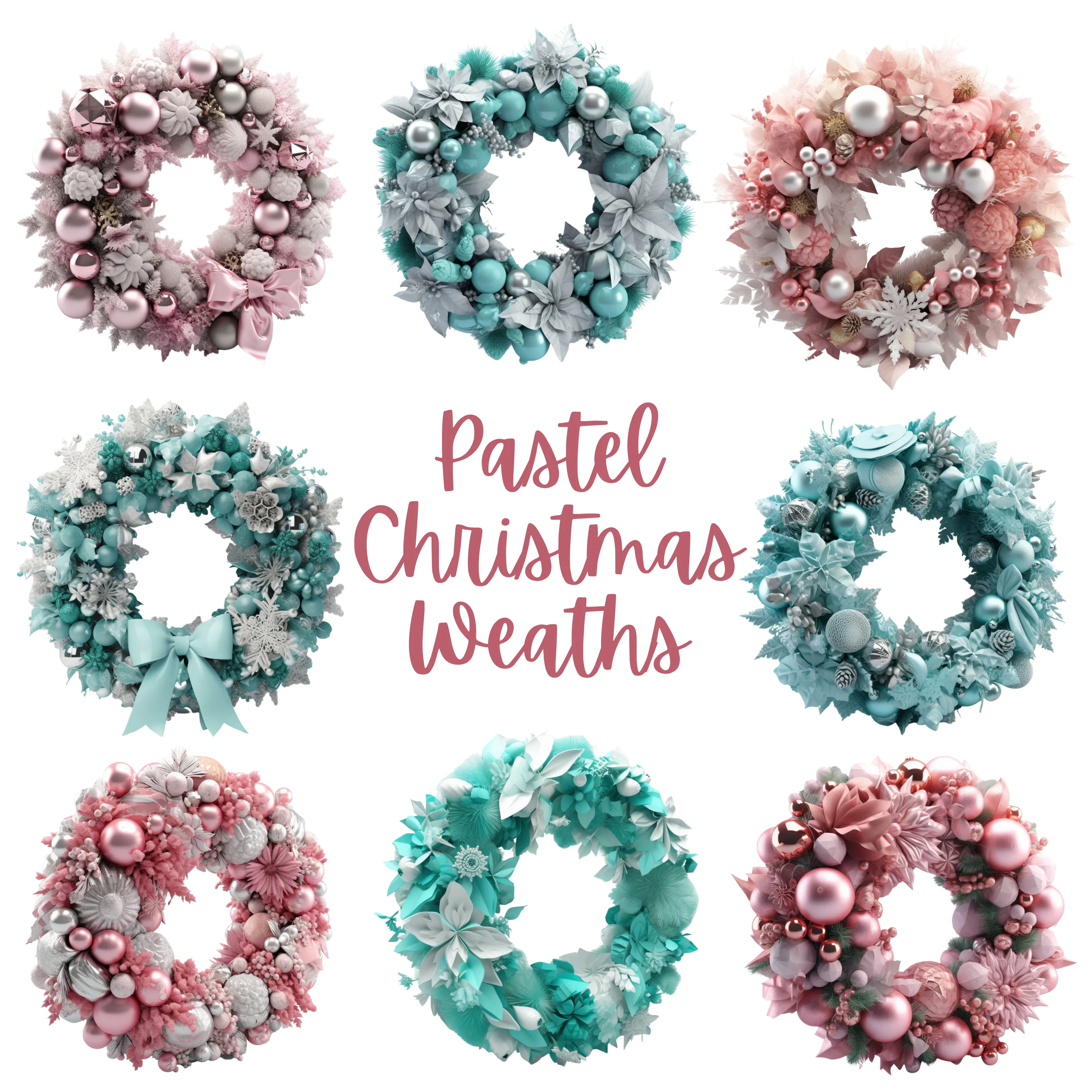 Pastel Christmas Wreaths Digital Art SETWRE001