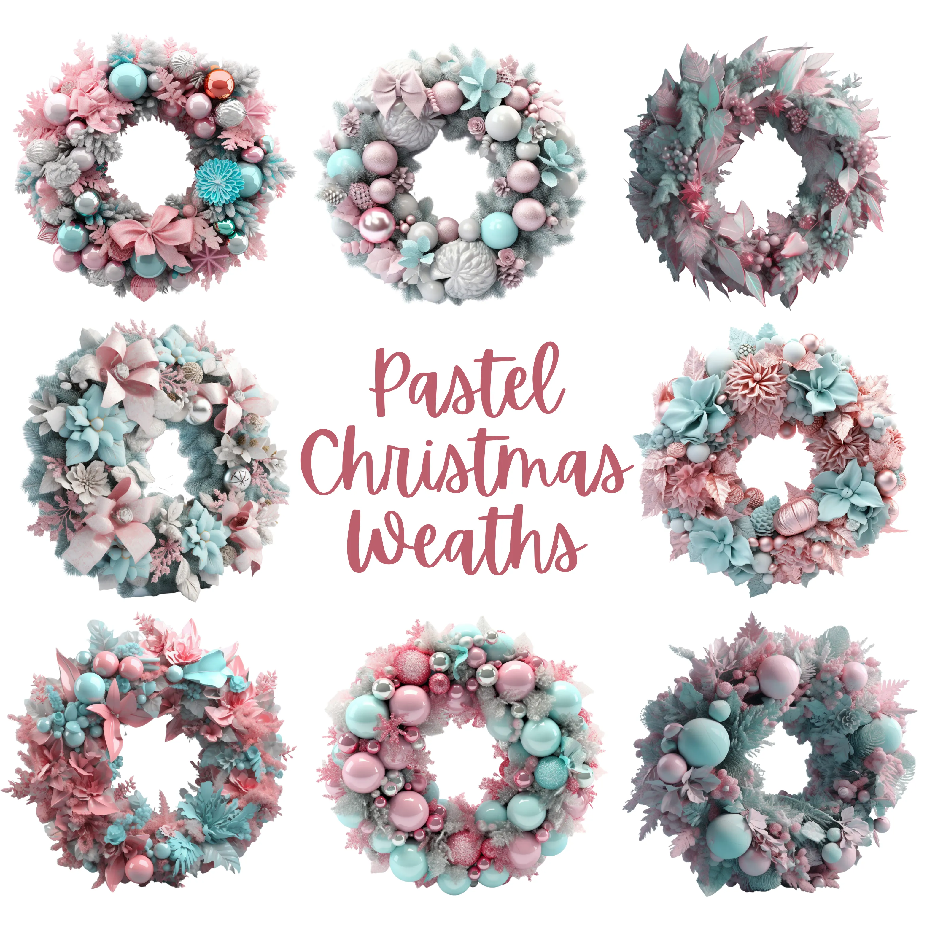 Pastel Christmas Wreaths Digital Art SETWRE001