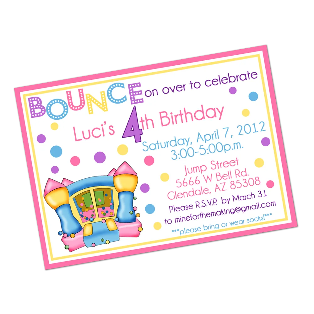 Pastel Colored Bounce House Digital Birthday Invitation
