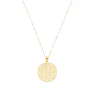 Peaceful Heart Flower of Life Necklace, White Enamel, 18K Gold