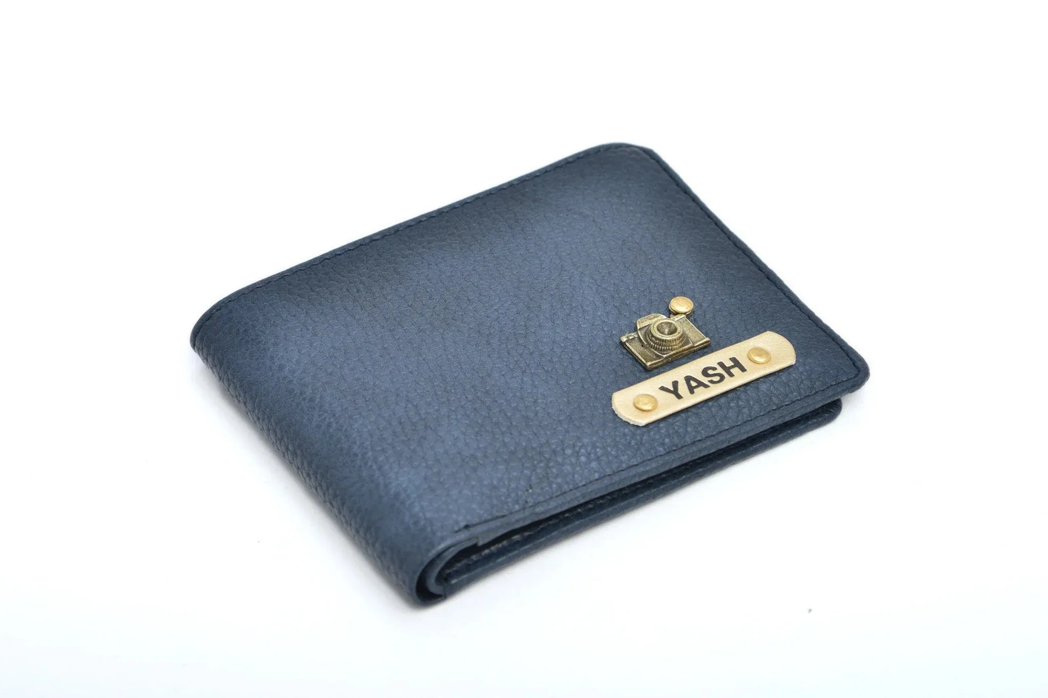 Personalised Genuine Leather Wallet   Pen & keychain Combo - Blue