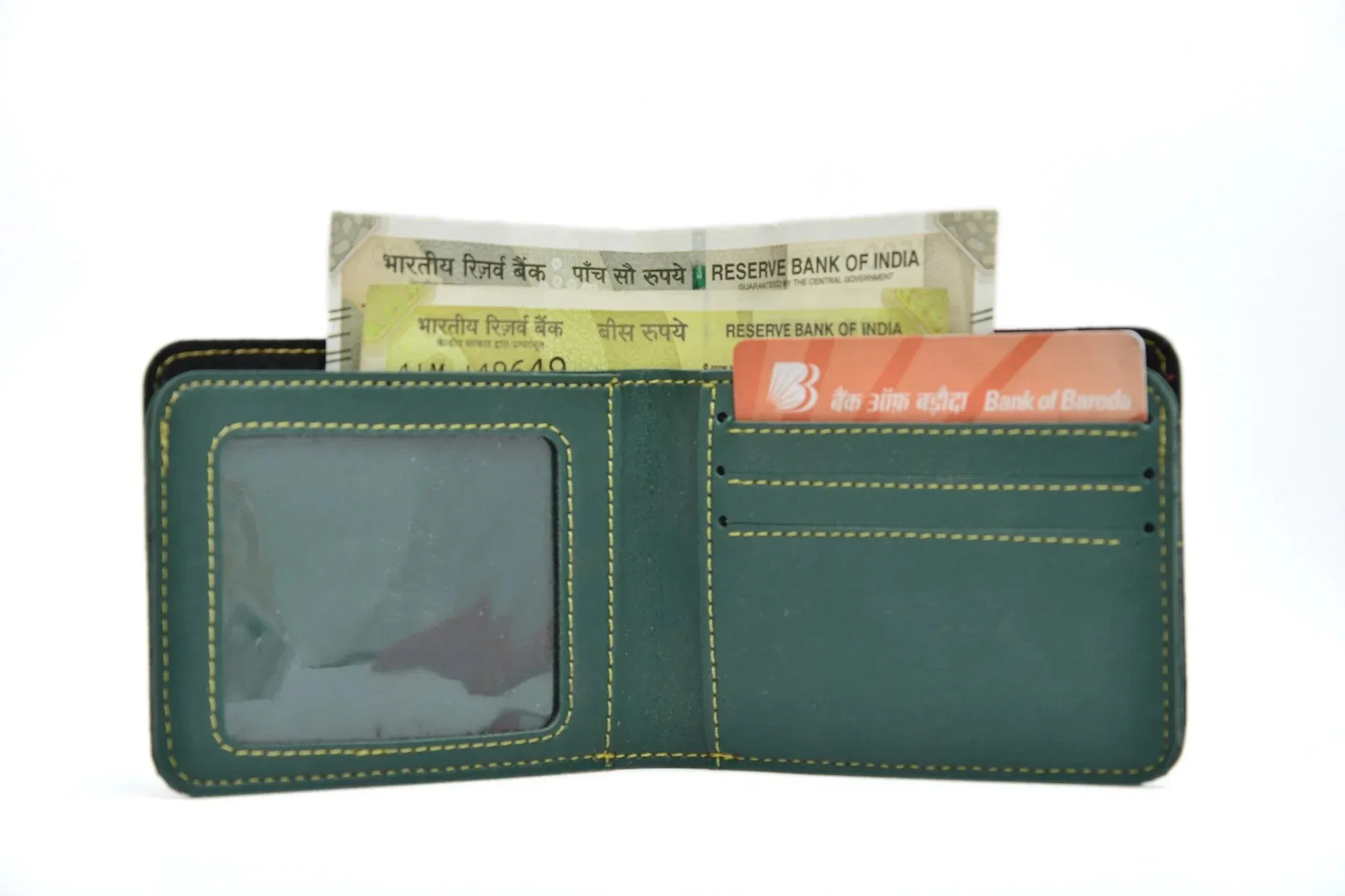 Personalised Leather Wallet   Pen & keychain Combo - Olive Green