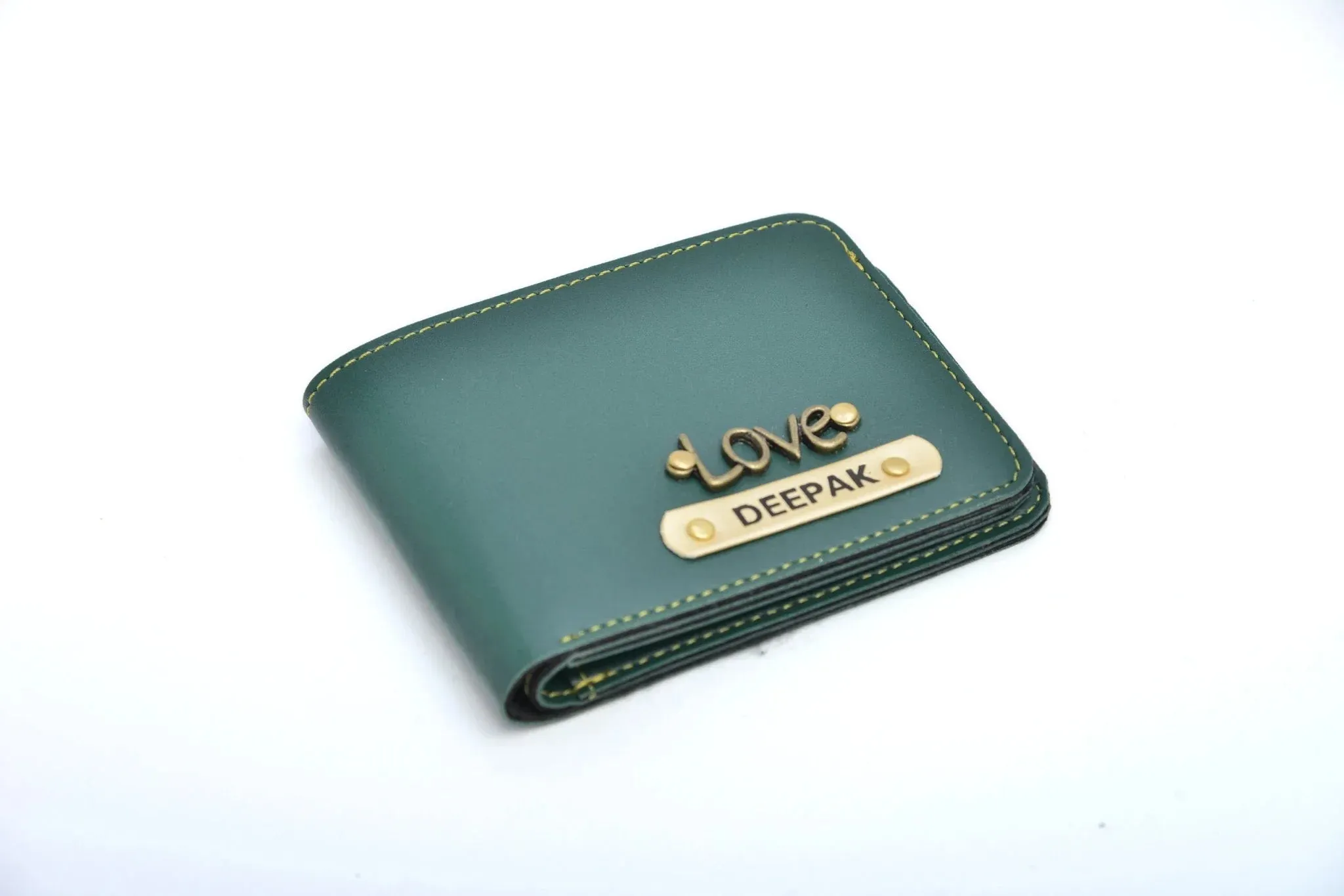 Personalised Leather Wallet   Pen & keychain Combo - Olive Green