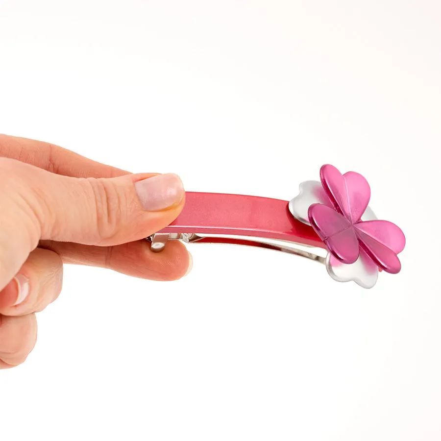 Pink Barrette with Flower Decoration