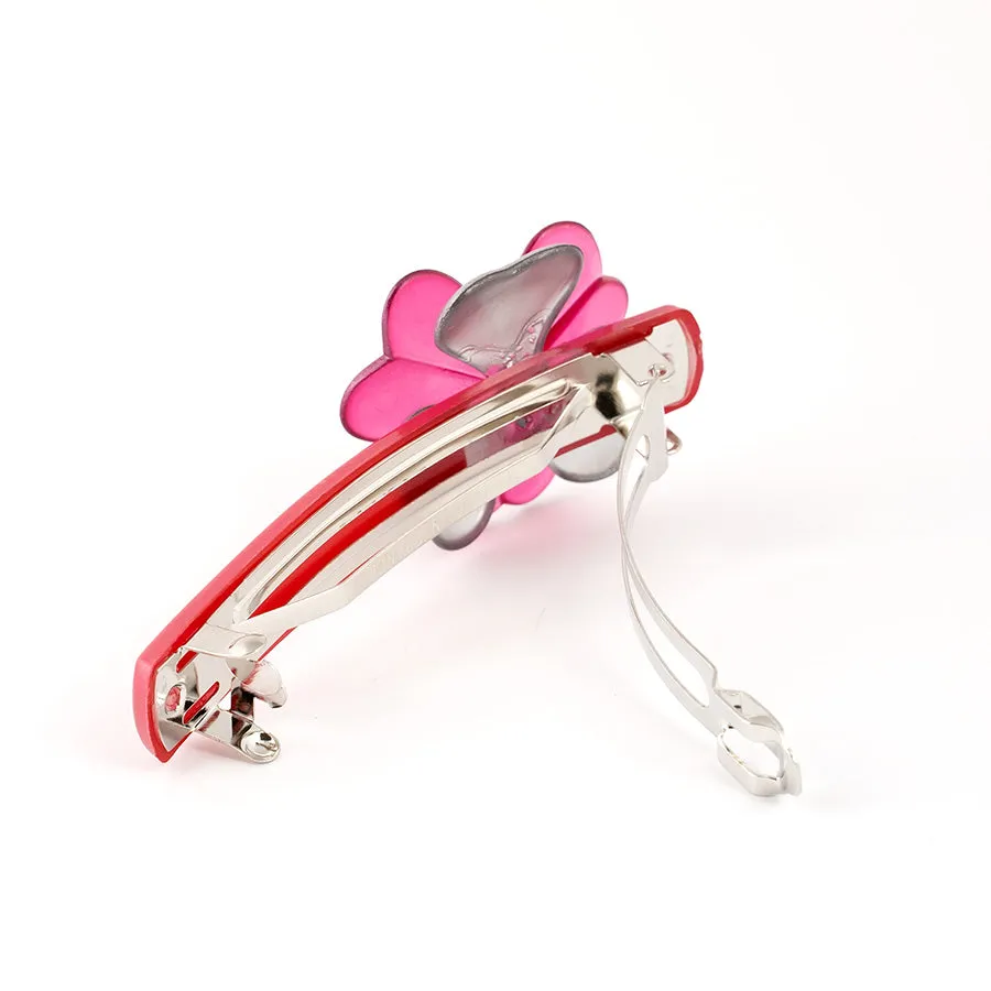 Pink Barrette with Flower Decoration