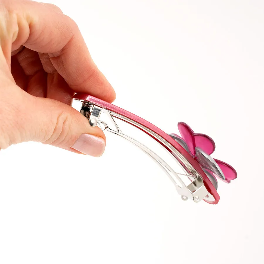 Pink Barrette with Flower Decoration
