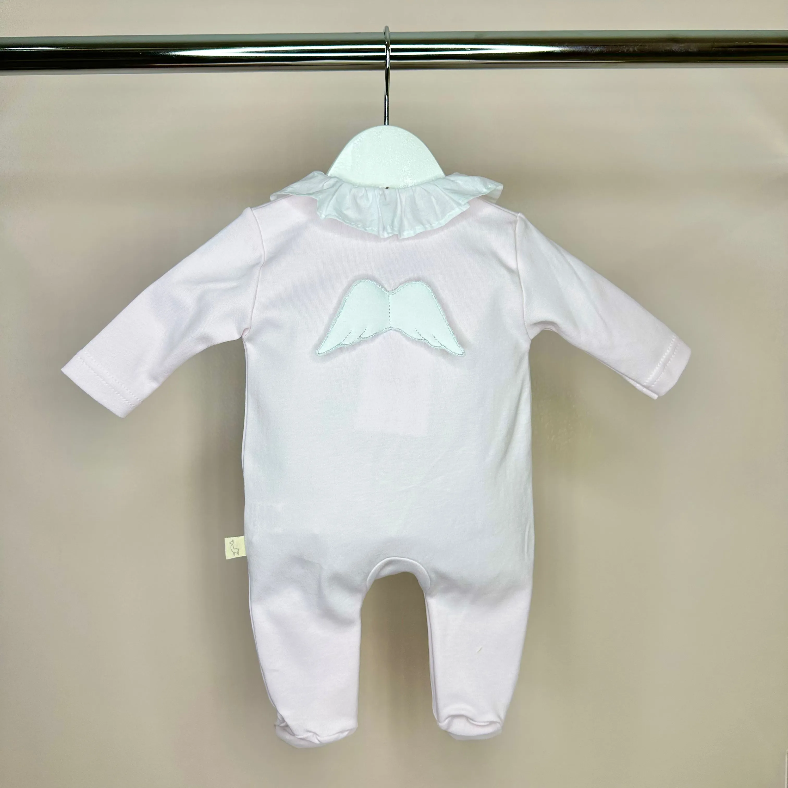 Pink Frilly Collar Cotton Angel Wing Babygrow