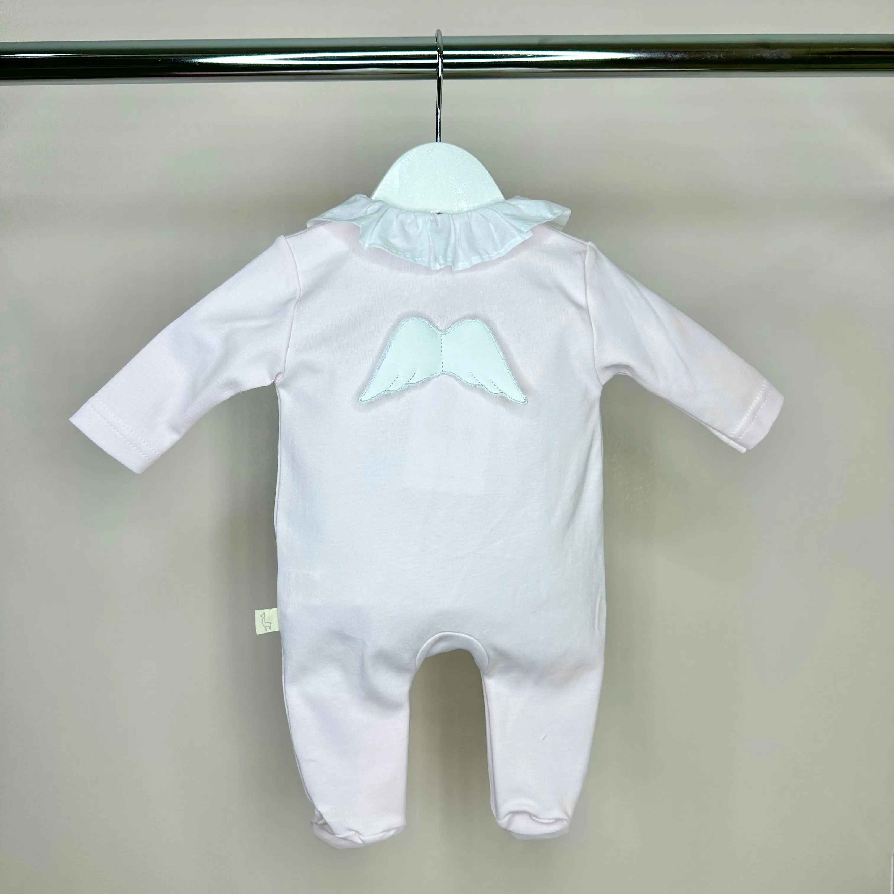 Pink Frilly Collar Cotton Angel Wing Babygrow