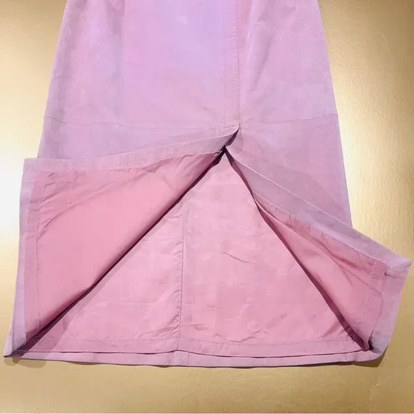 Pink Leather Suede Midi Pencil Silky Pig Suede Side Slit Skirt Size 10