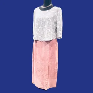 Pink Leather Suede Midi Pencil Silky Pig Suede Side Slit Skirt Size 10