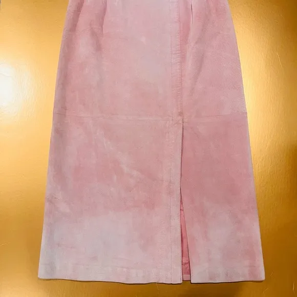 Pink Leather Suede Midi Pencil Silky Pig Suede Side Slit Skirt Size 10