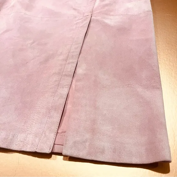 Pink Leather Suede Midi Pencil Silky Pig Suede Side Slit Skirt Size 10