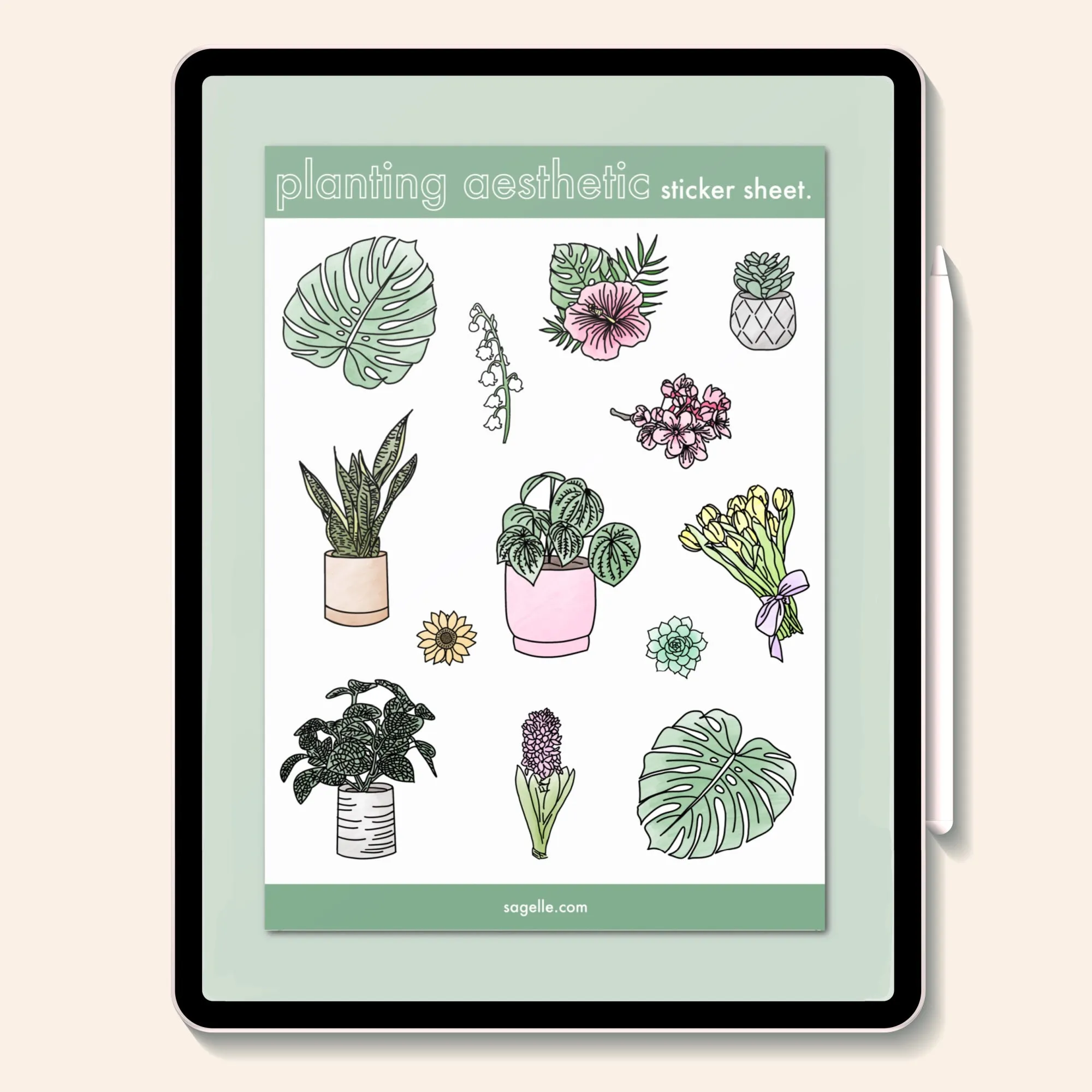 planting aesthetic sticker sheet.