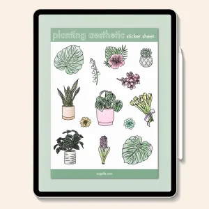 planting aesthetic sticker sheet.