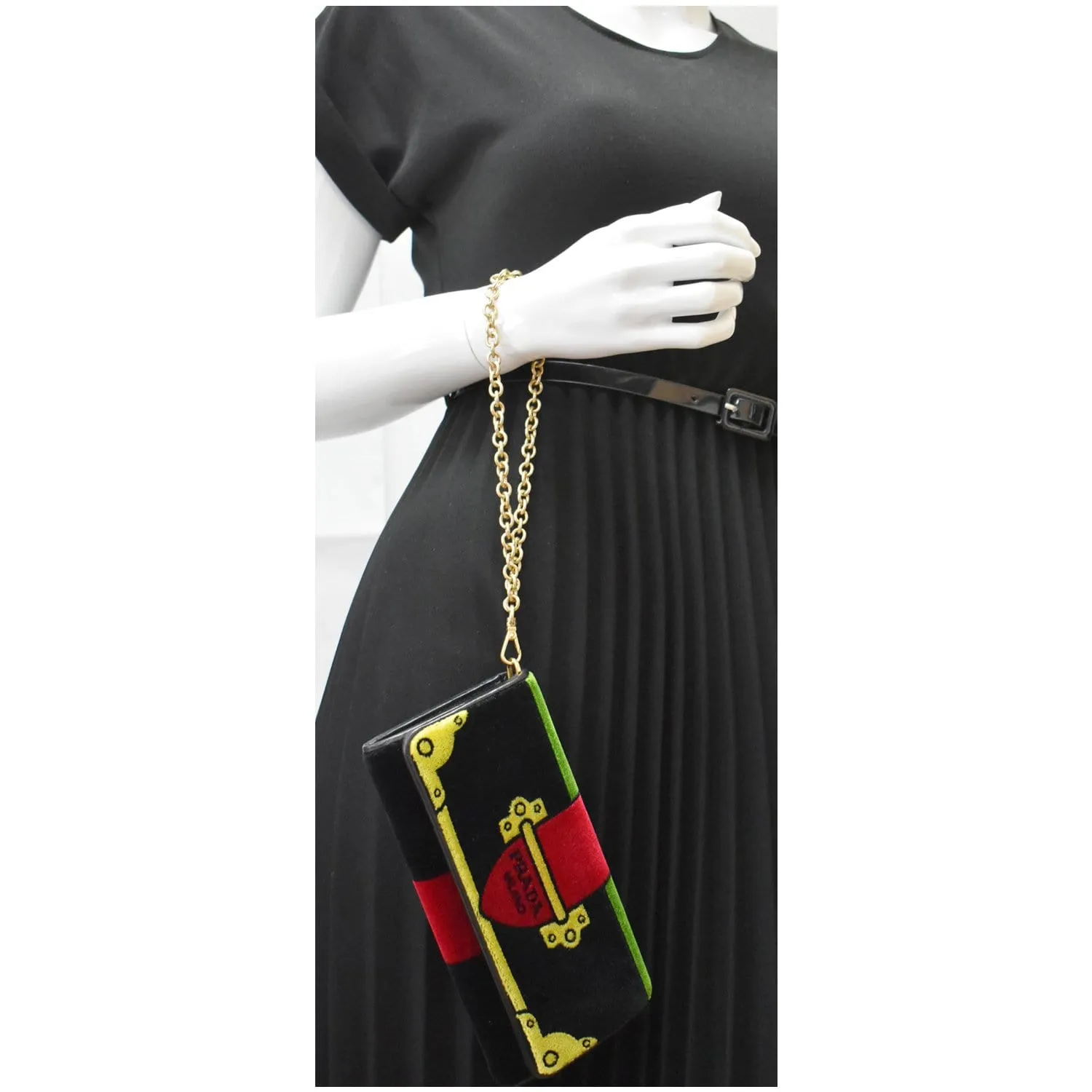PRADA Cahier Velvet Clutch Bag Multicolor