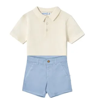 Pre-Order Mayoral 1106 Cream Polo Shirt and Mayoral 207 Light Blue Twill Shorts