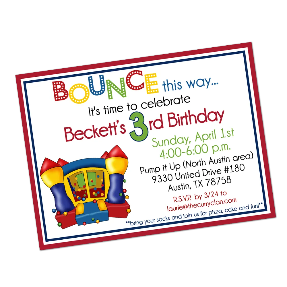 Primary Colored Bounce House Digital Birthday Invitation