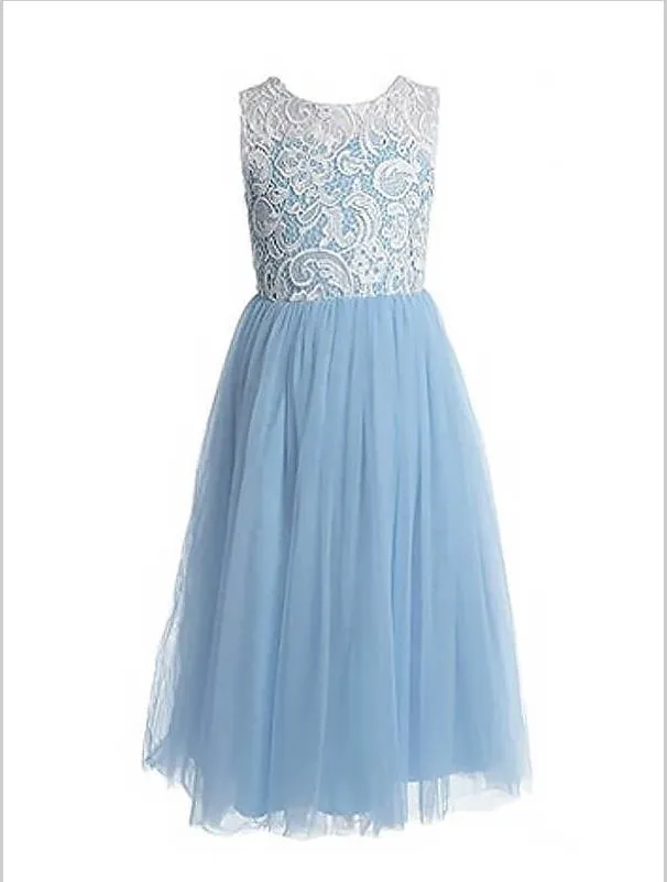 Princess Tulle Lace Sleeveless Flower Girl Dresses Floor Length Dress
