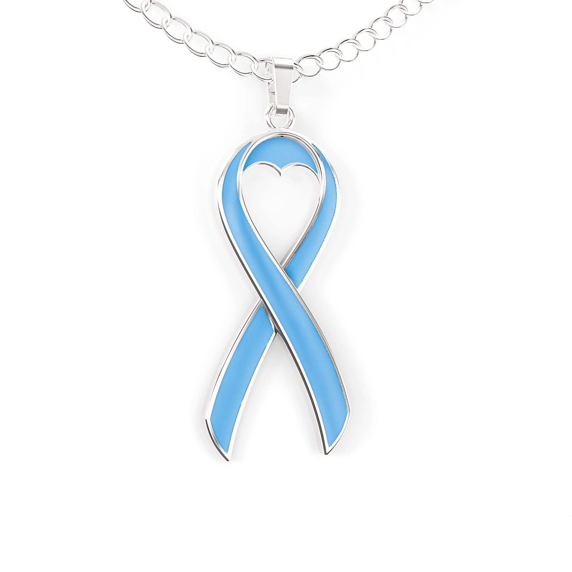 Prostate Cancer Awareness Necklace – Light Blue Ribbon Pendant, “Together We Are Tougher Than Cancer”