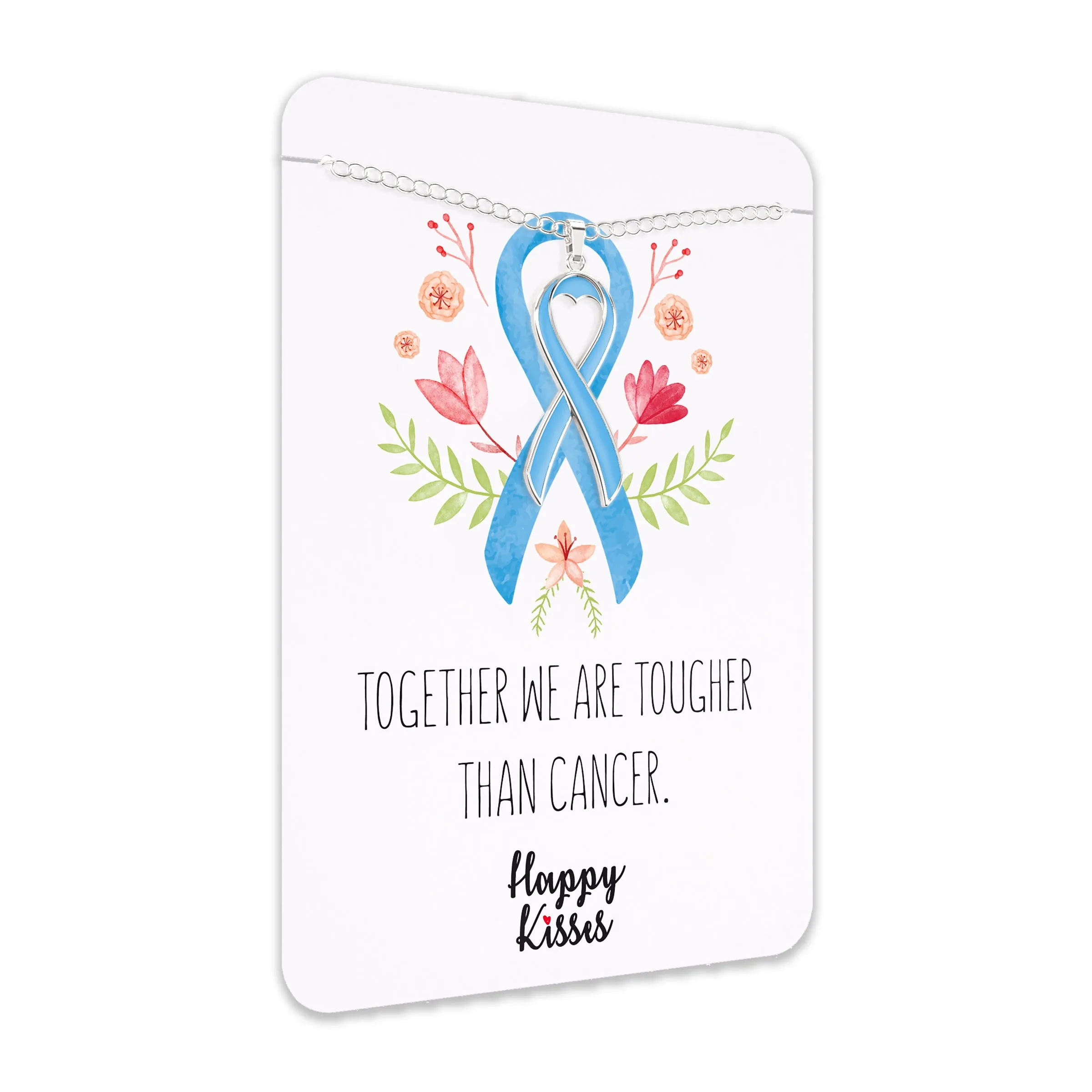 Prostate Cancer Awareness Necklace – Light Blue Ribbon Pendant, “Together We Are Tougher Than Cancer”