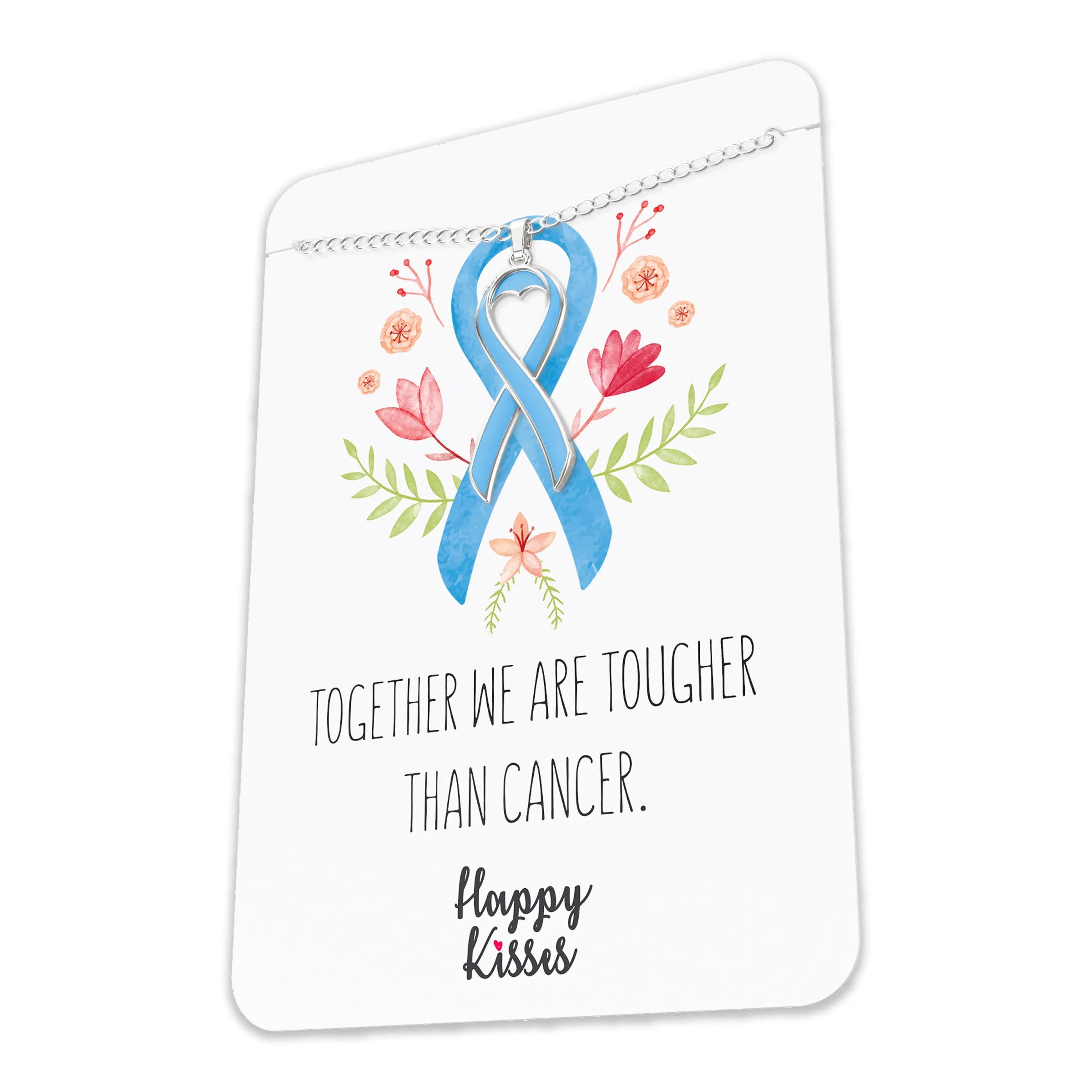 Prostate Cancer Awareness Necklace – Light Blue Ribbon Pendant, “Together We Are Tougher Than Cancer”