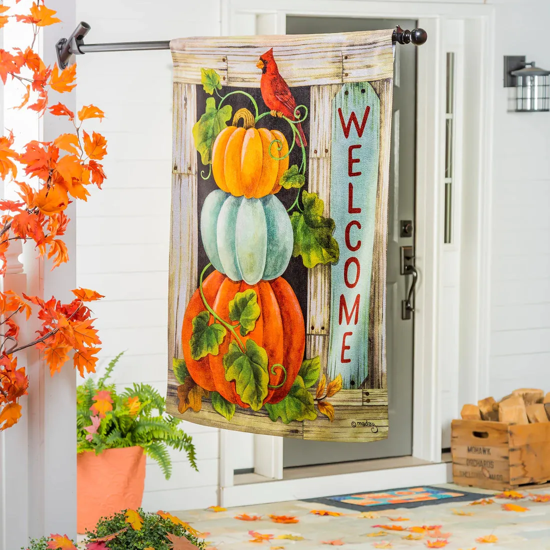 Pumpkin Stack House Textured Suede Flag
