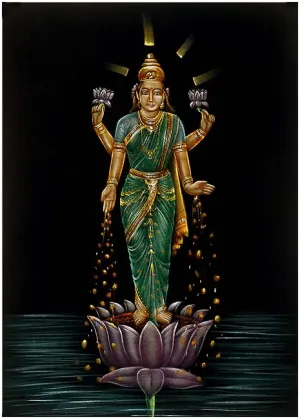 "Goddess Dhan Lakshmi" Handmade Velvet Painting