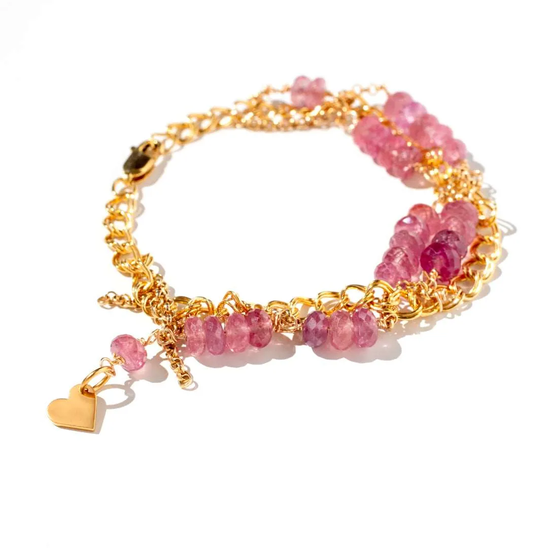 Raspberry Sherbert Heart Charm Bracelet