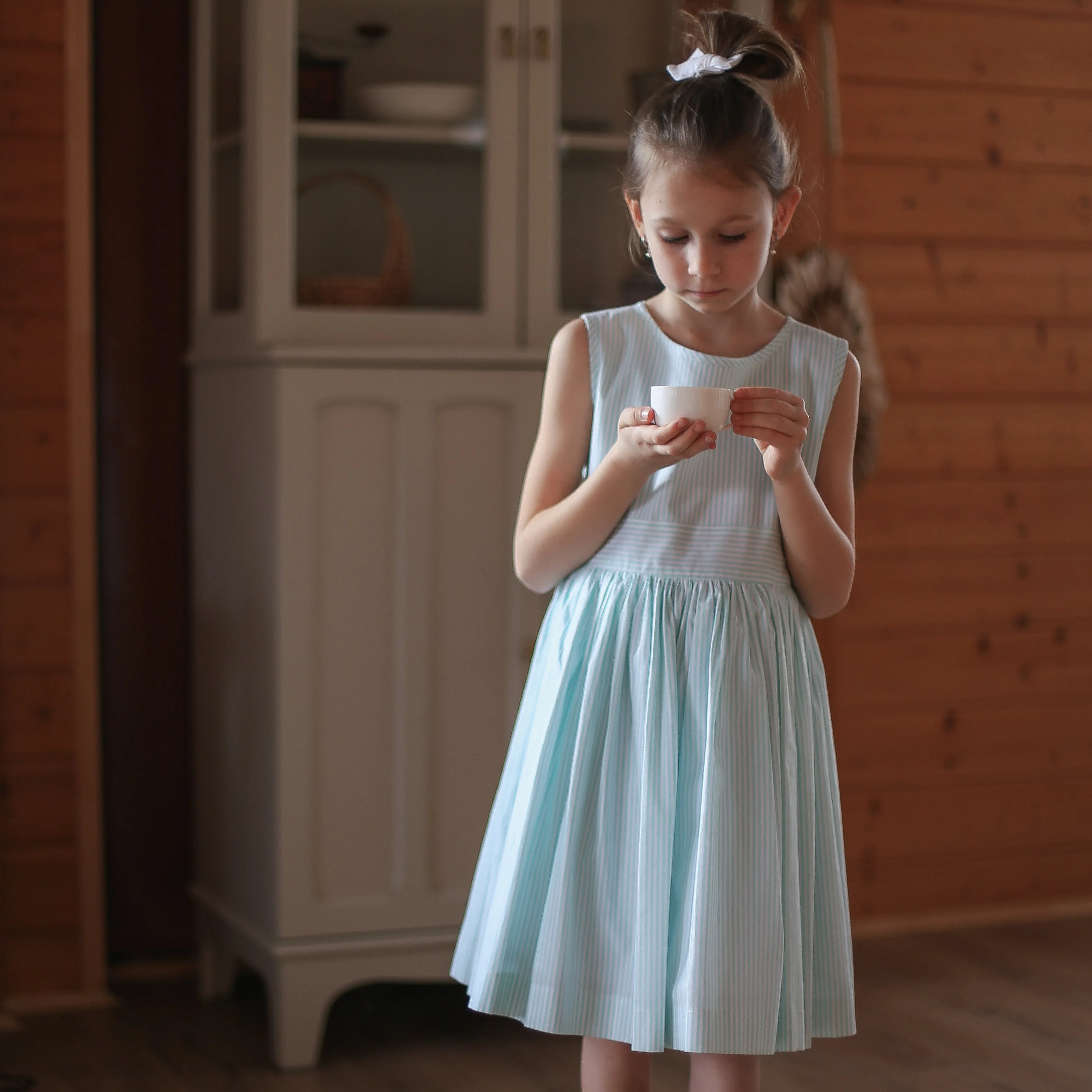 [Re:Coat] Hampstead Girls Dress - Mint Stripe