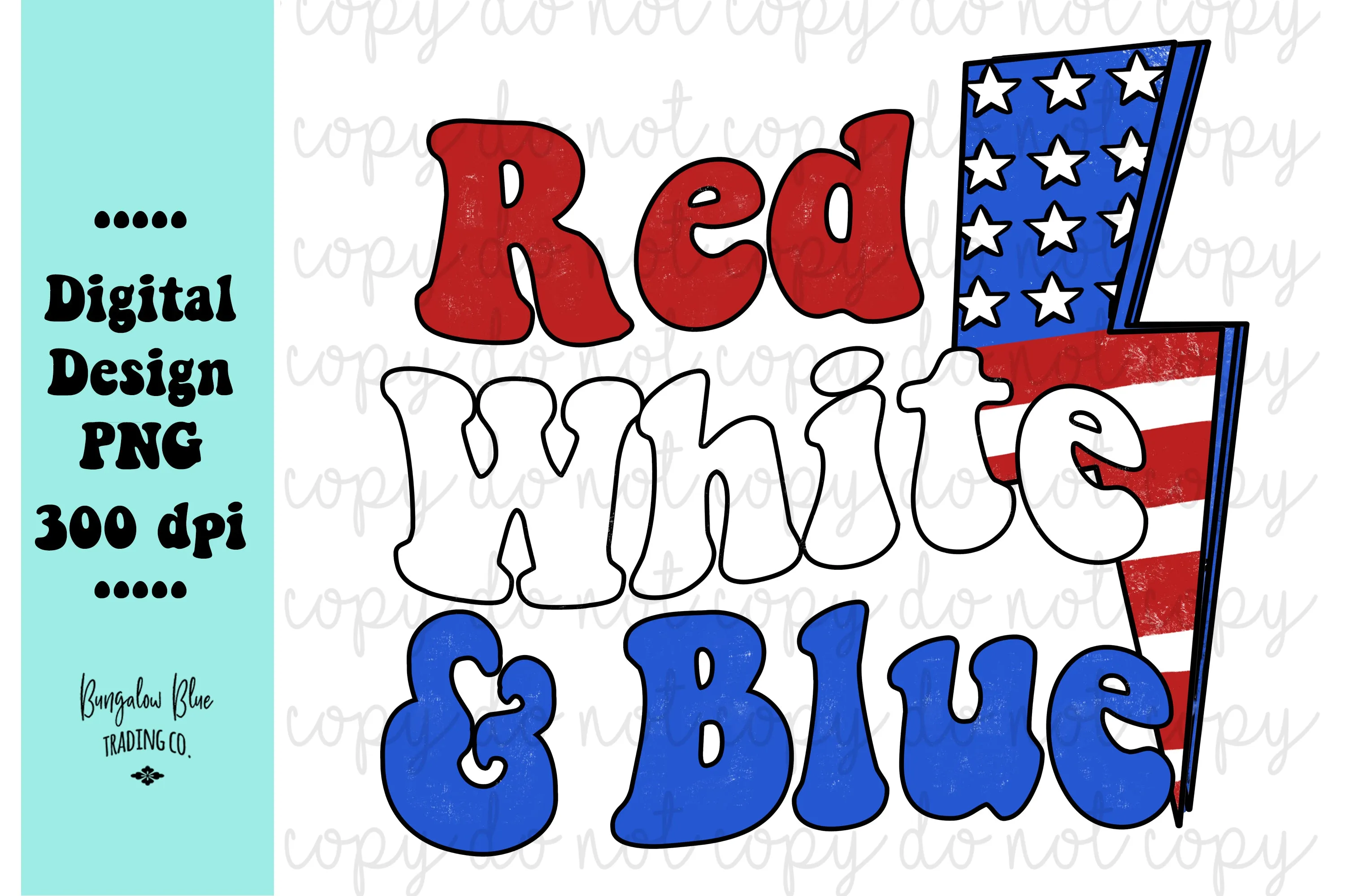 Red White & Blue Lightening Bolt  4th of July Digital Download