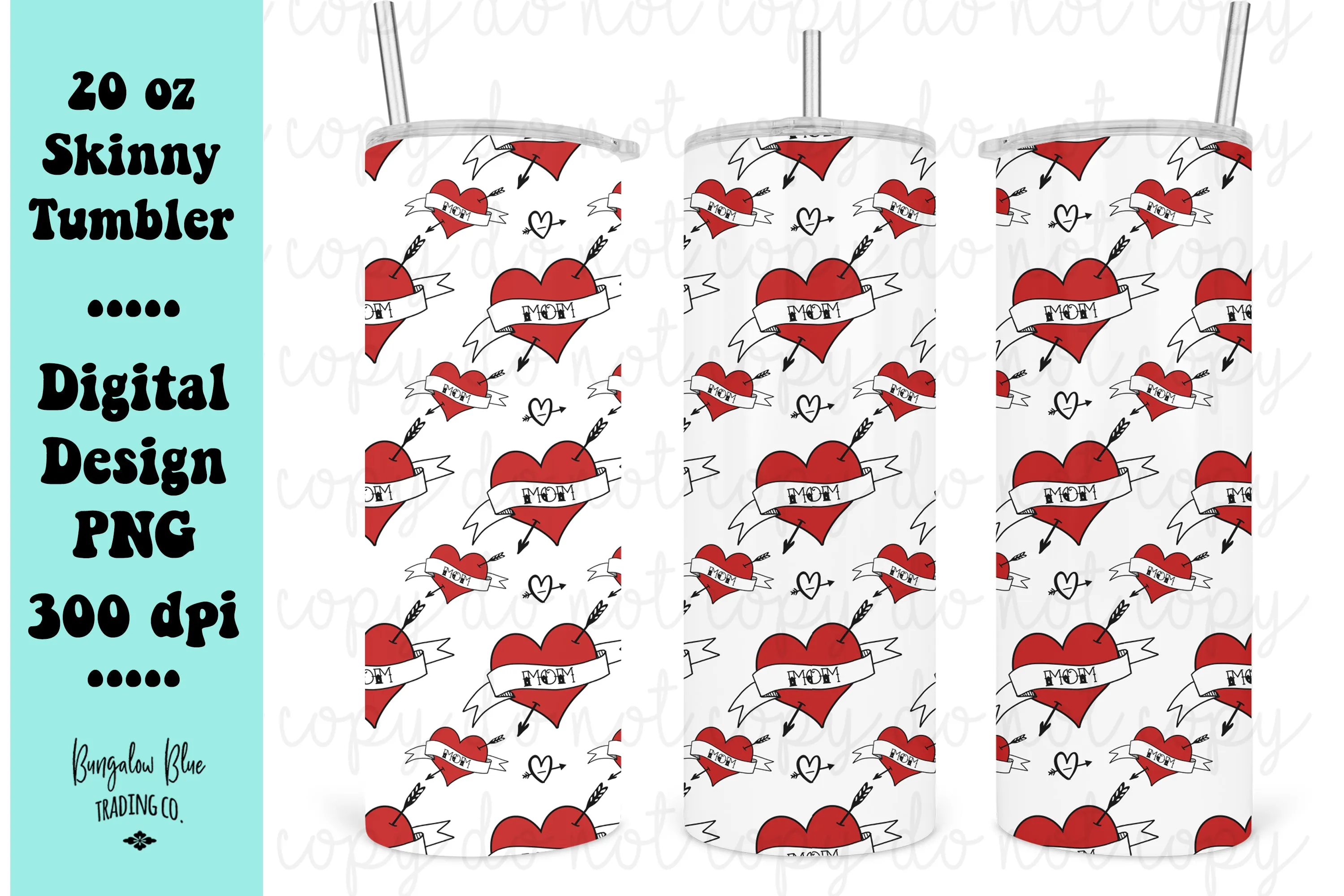 Retro Mom Tattoo Heart 20 oz Skinny Tumbler Wrap Digital Download
