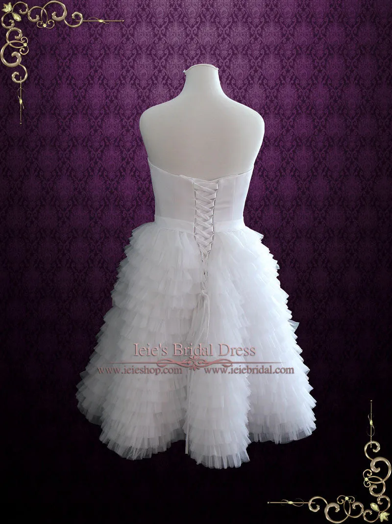 Retro Short Ruffled Wedding Dress with Strapless Neckline | Susan