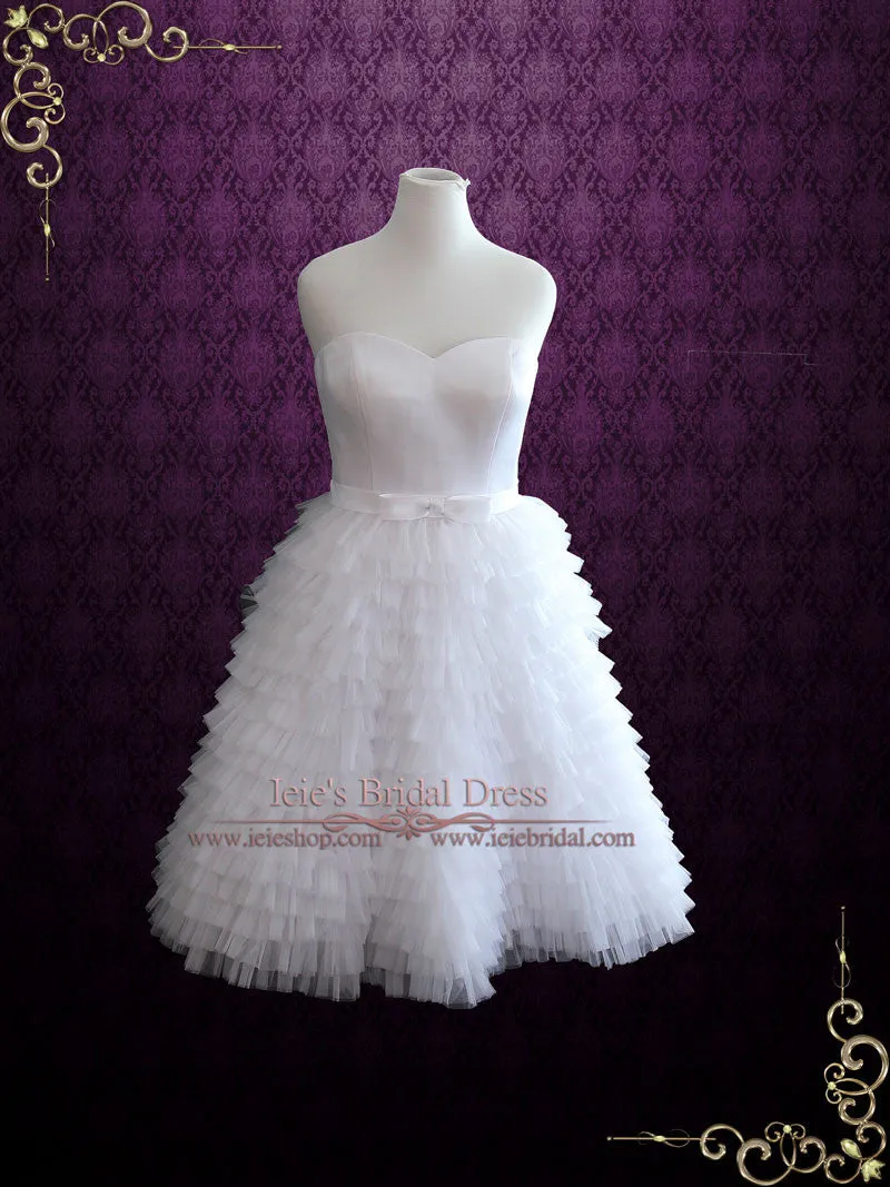 Retro Short Ruffled Wedding Dress with Strapless Neckline | Susan