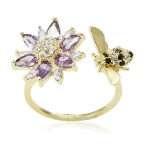 RHINESTONE BEE AND FLOWER RING