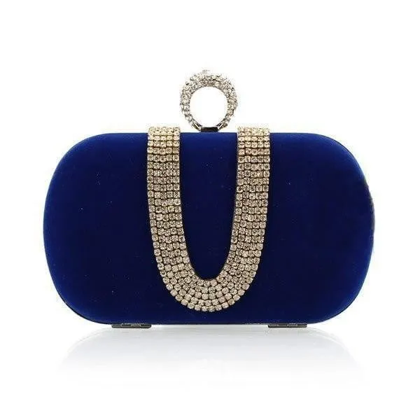Rhinestone Evening Bag Suede Velvet Ring Clutch