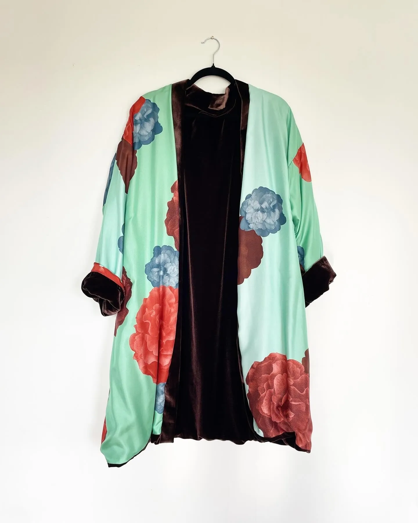 Rich Brown Green Velvet Caftan with Beetle Artwork