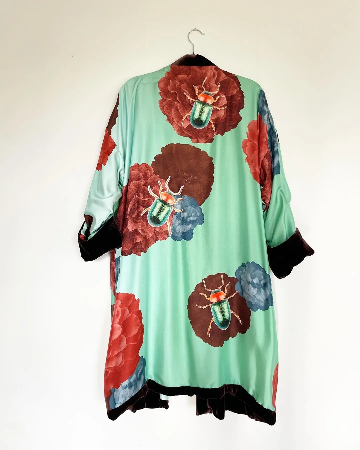 Rich Brown Green Velvet Caftan with Beetle Artwork