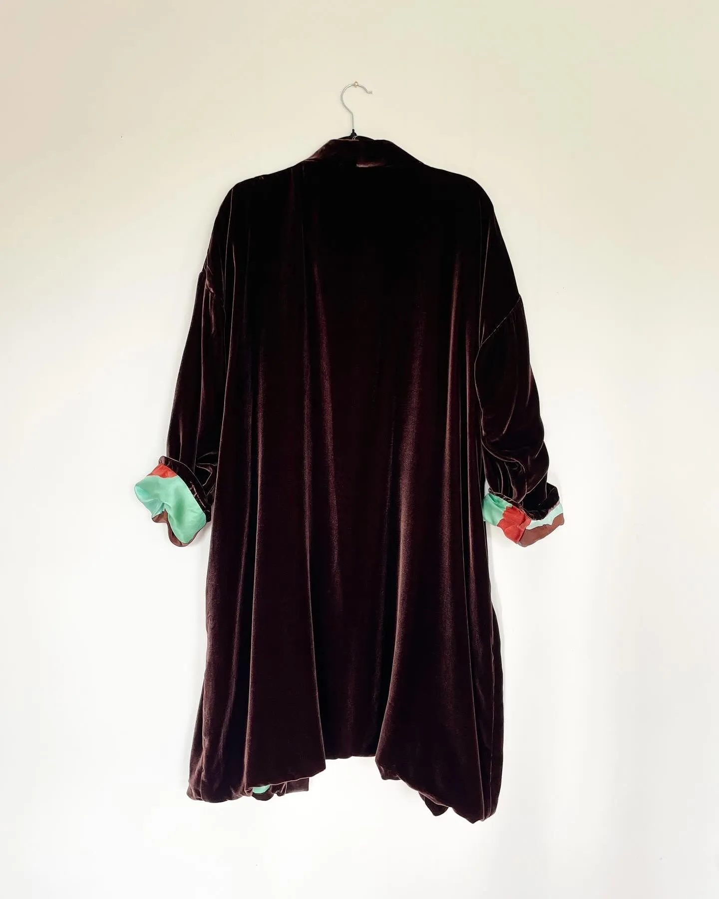 Rich Brown Green Velvet Caftan with Beetle Artwork