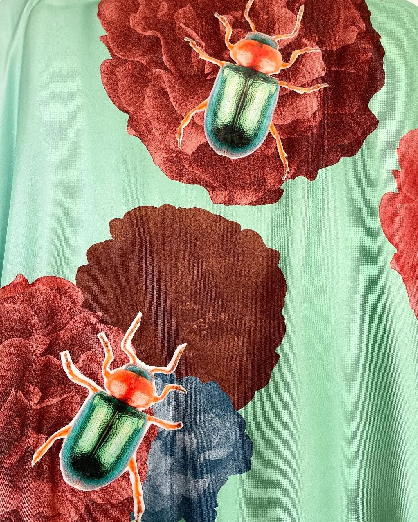 Rich Brown Green Velvet Caftan with Beetle Artwork