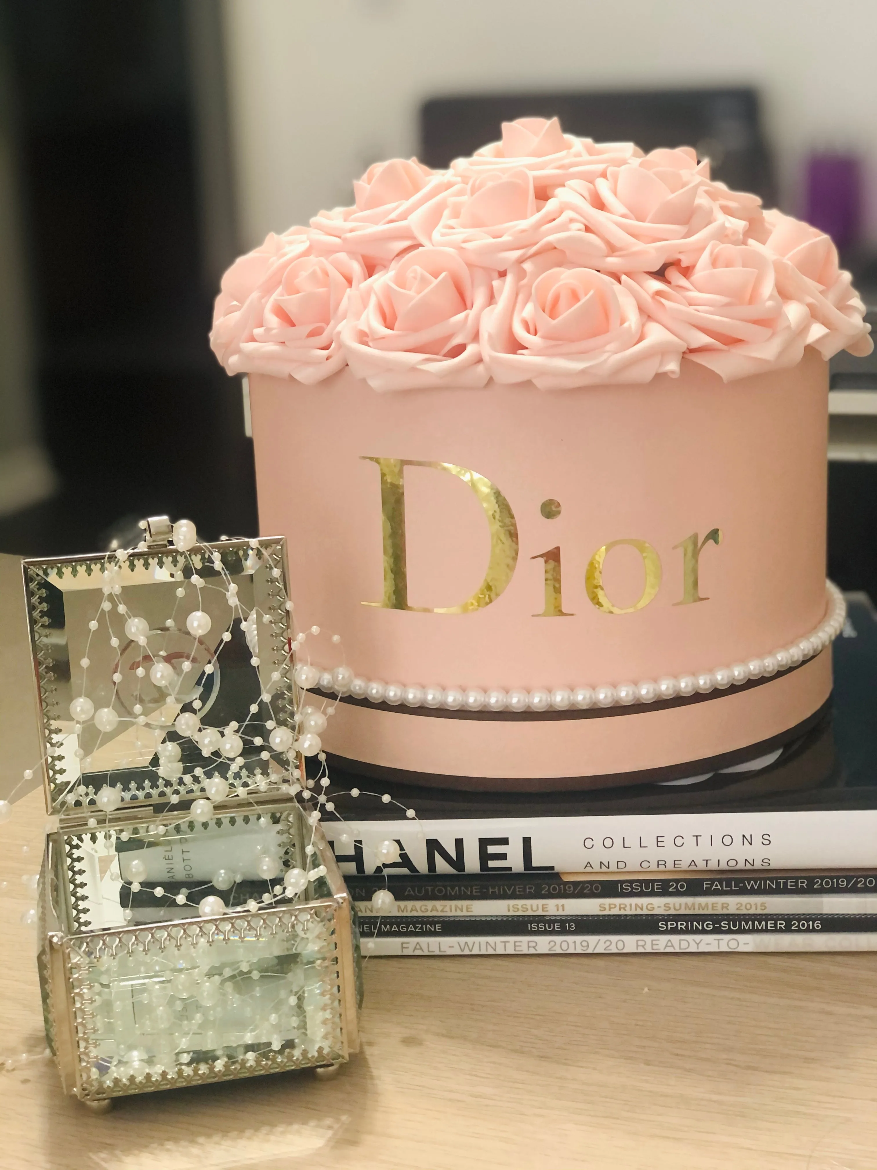 Rose Box in Pink with Pearls