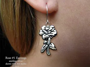 Rose Flower Earrings Sterling Silver