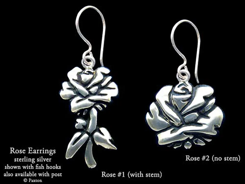 Rose Flower Earrings Sterling Silver