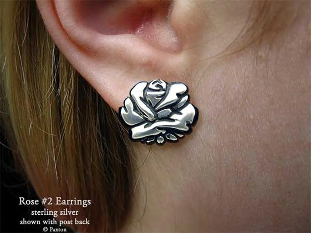 Rose Flower Earrings Sterling Silver