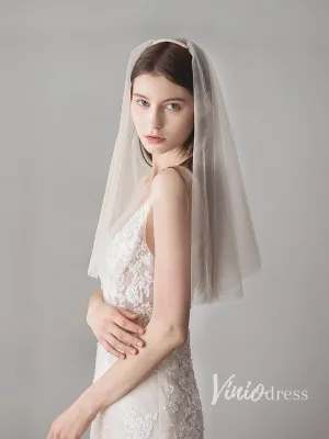Roycebridal Simple Champagne Short Wedding Veils Blusher Veil ACC1083