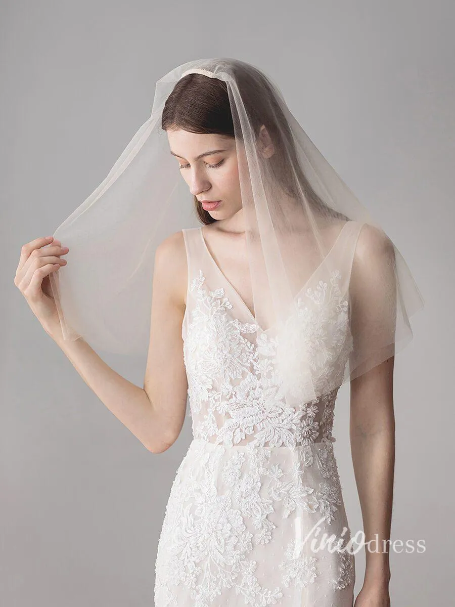 Roycebridal Simple Champagne Short Wedding Veils Blusher Veil ACC1083