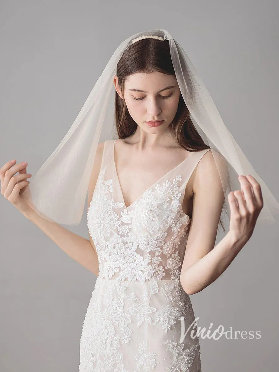 Roycebridal Simple Champagne Short Wedding Veils Blusher Veil ACC1083