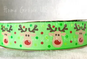 Rudolph Faces - Green - 1.5 Inch USDR Ribbon